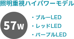 照明重視ハイパワーモデル：57ワット　ブルーLED/レッドLED/パープルLED
